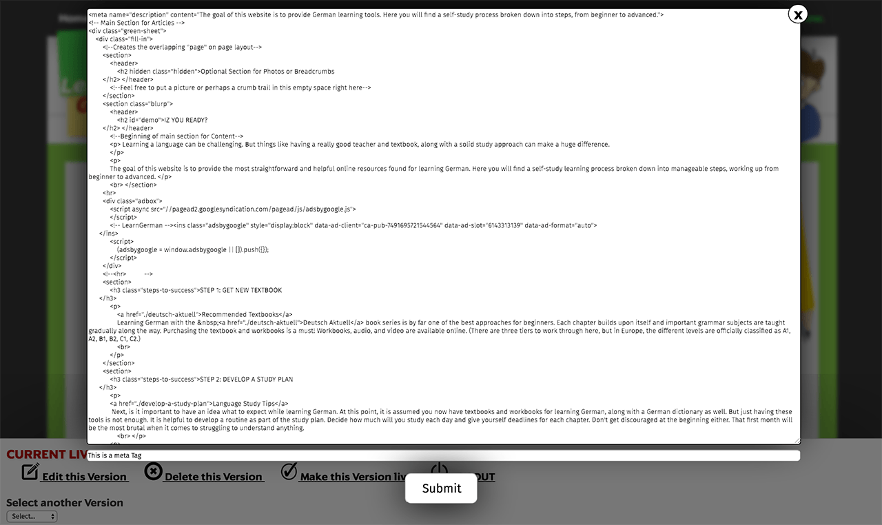 Learn German Tips Content Management System